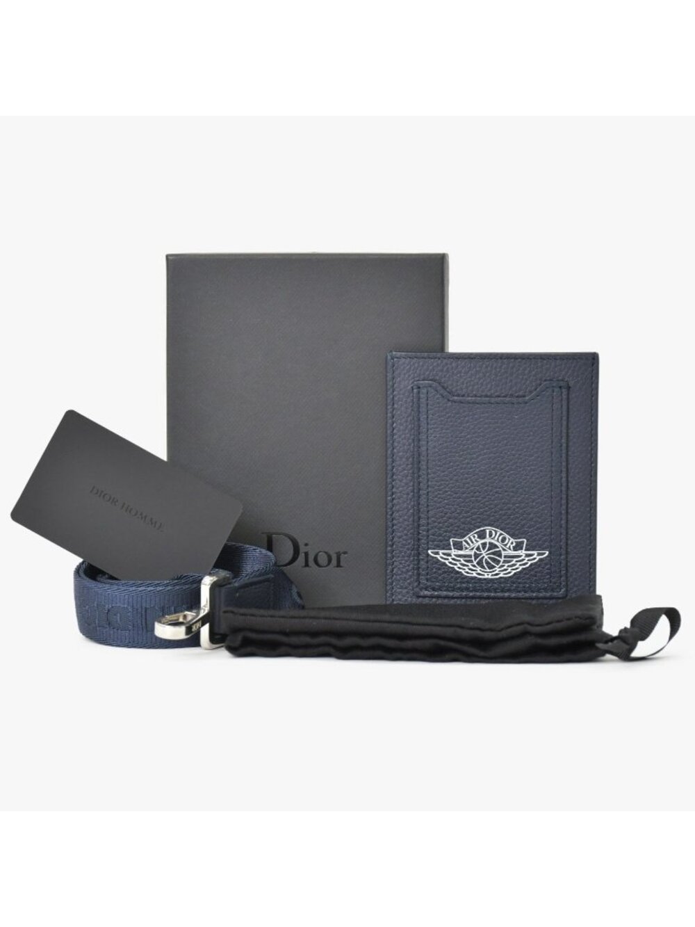 Dior Air Card Case Logo Strap Leather Navy Silver